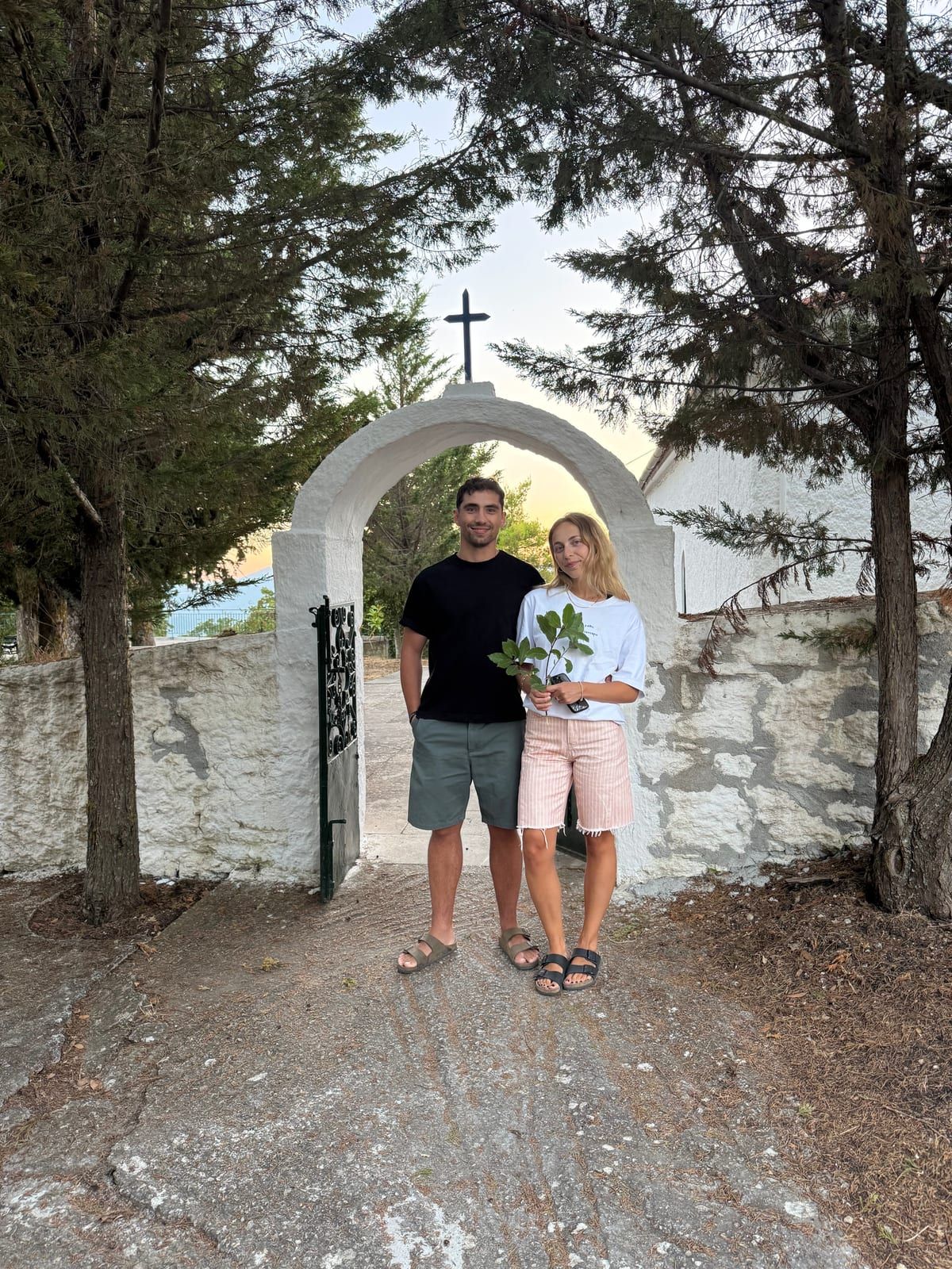Vasiliki and Vaggelis at the gate of Evangelistria.